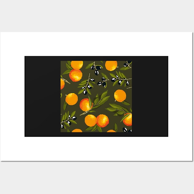 Olives and oranges on green Wall Art by kobyakov